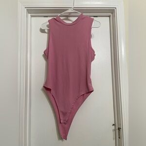 Brandless Pink High Neck Ribbed Body Suit